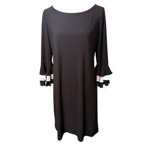 Gabby Skye| Black Stretch Knit Sheath Dress with Ruffle Cuff Accents | Sz 12